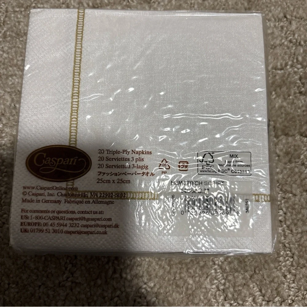 Caspari Hemstitch Script Letter M 20 Triple Ply Napkins 25cmx25cm
